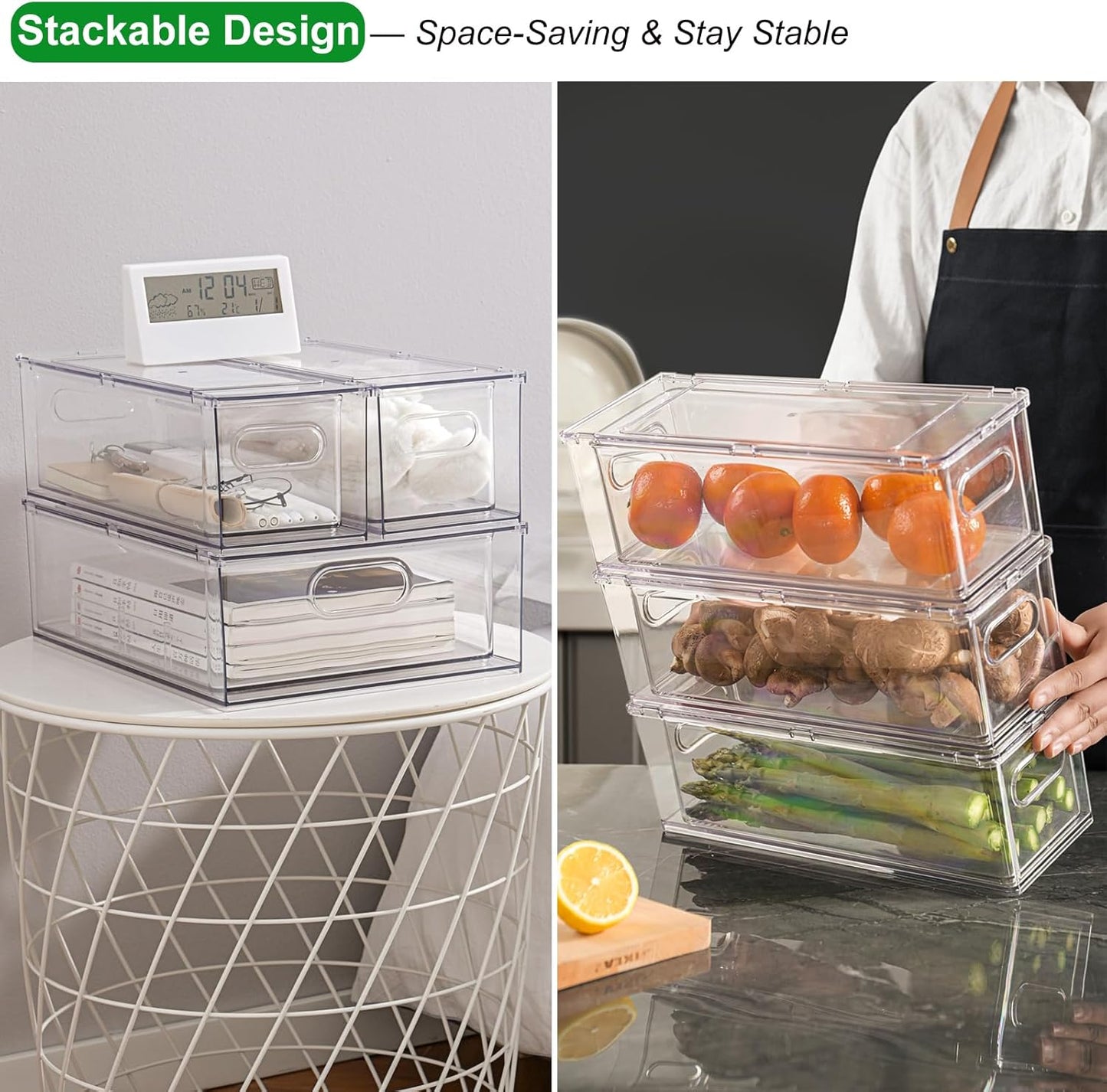 Taiuloo 3 Pack Stackable Refrigerator Organizer Bins with Pull-Out Drawer, Clear BPA-Free Food Storage Containers for Fridge Freezer, Kitchen Pantry Cabinet & Bathroom Vanity Organization
