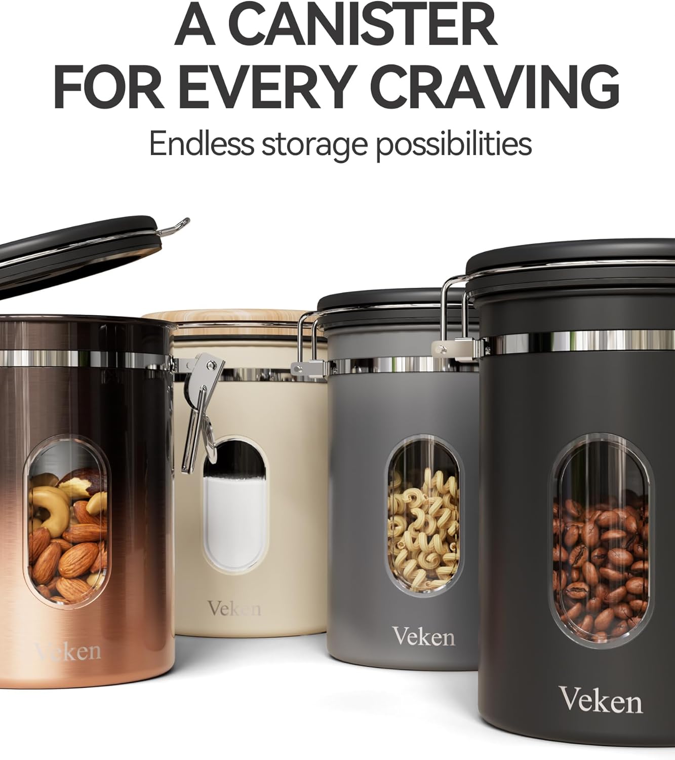 Veken Coffee Sugar Canister with Window, Coffee Lover Gift Set,Airtight Stainless Steel Kitchen Food Storage Container Gifts, Date Tracker & Scoop for Grounds Coffee,Beans,Tea,Flour,Cereal,22OZ,Cream