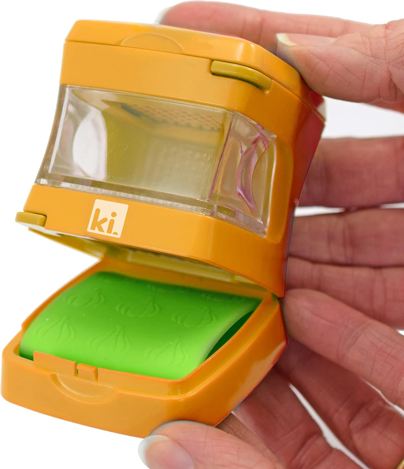 Garlic-A-Peel Garlic Press, Crusher, Cutter, Mincer, and Storage Container - Includes Silicone Garlic Peeler - Easy to Clean - Stainless Steel Blades – (Honey), standard