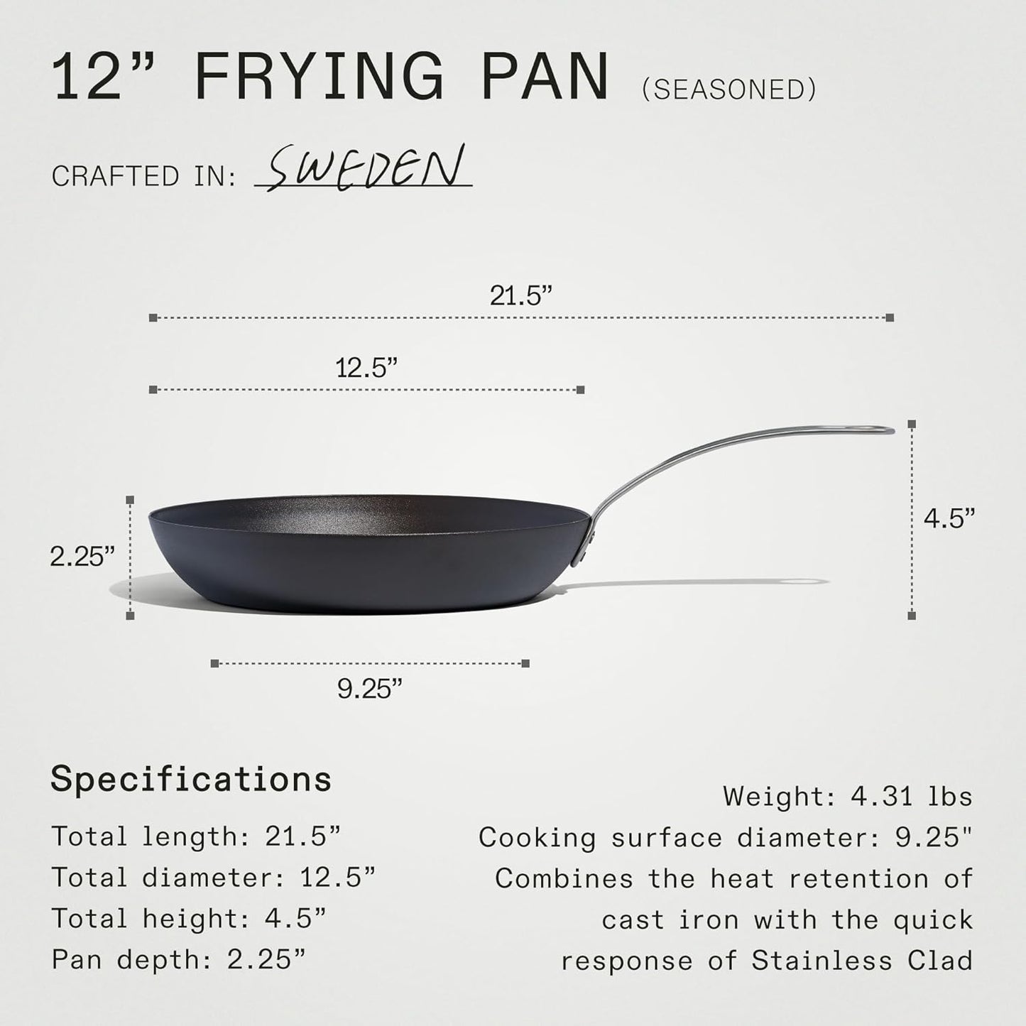 Made In Cookware - Seasoned 12" Blue Carbon Steel Frying Pan - (Like Cast Iron, but Better) - Professional Cookware - Crafted in Sweden - Induction Compatible