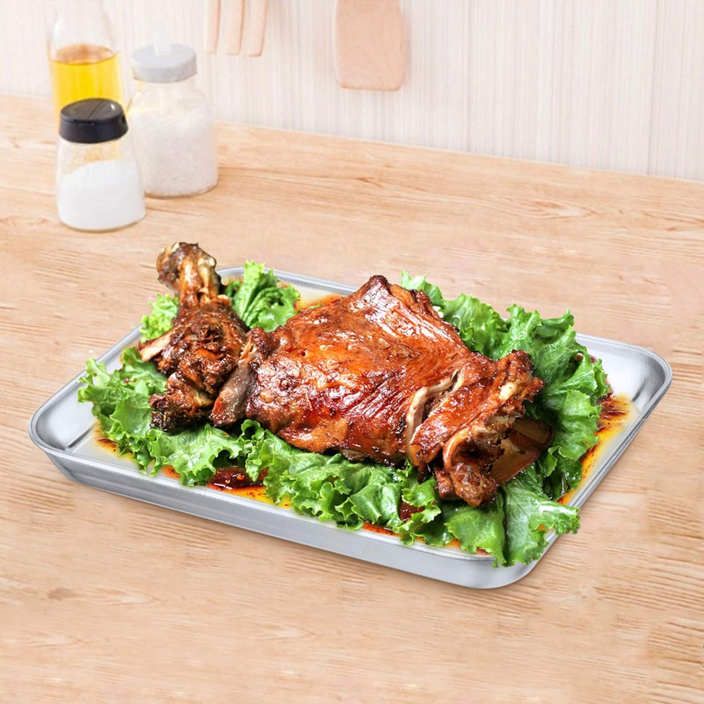 P&P CHEF 10.5 Inch Baking Cookie Sheet, Oven Pan Tray Stainless Steel Sheet Pan for Kitchen, Oven Bakeware for Multi Uses, Shiny Look & Dishwasher Safe, Healthy & Heavy Duty, 1Pc