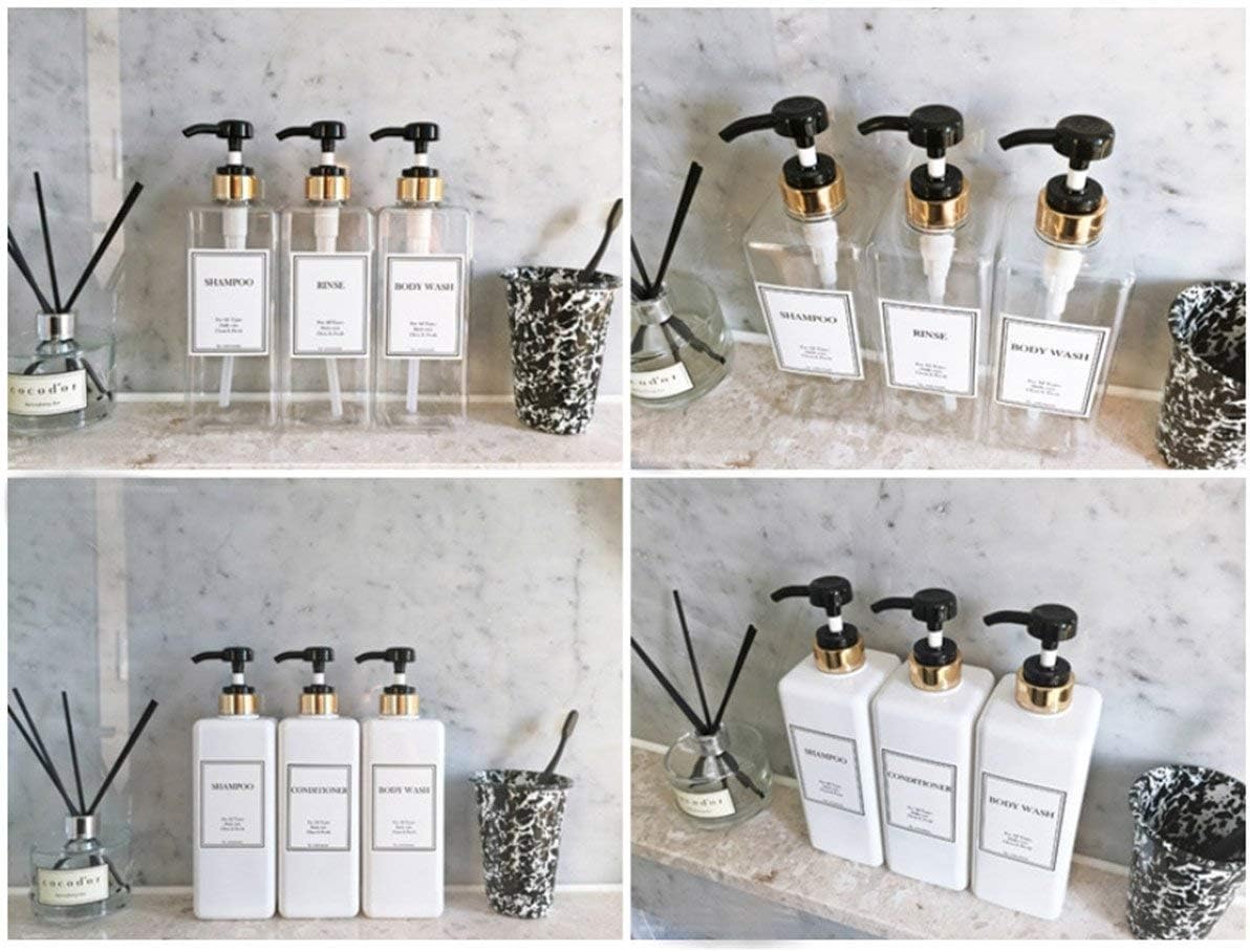 Beauty Bathroom Preprinted Labels, Water Resistant Organization labels, Sticker for Vanity Countertop, Kitchen, Pantry, Toiletry, 24 Dispenser Shampoo labels stickers waterproof (Pack of 2)