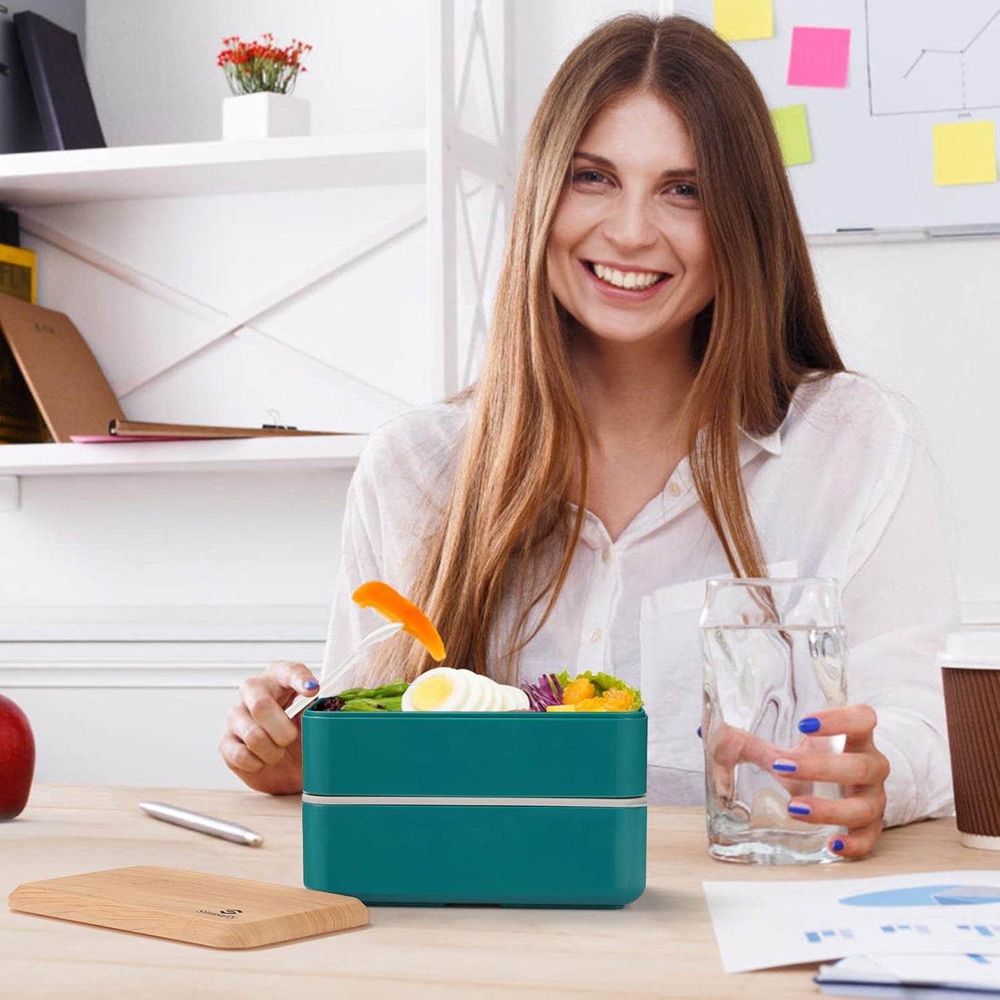 Sinnsally Bento Box Adult Lunch Box,Stackable Japanese Bento Lunch Box Containers for Women/Men with Compartments(47oz),Lunch Containers with Utensil Set,Leak-Proof Lunchbox,Rectangle(Nordic Green)