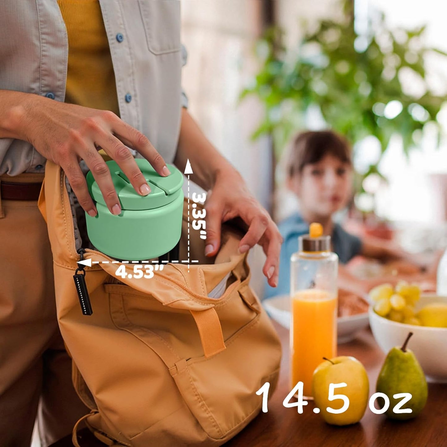 14.5oz Soup Thermo for Hot Food Kids Vacuum Insulated Food Jar Twist-Free Soup Thermo for Hot Food Kids Leakproof Stainless Steel Wide Mouth Lunch Container (Green)