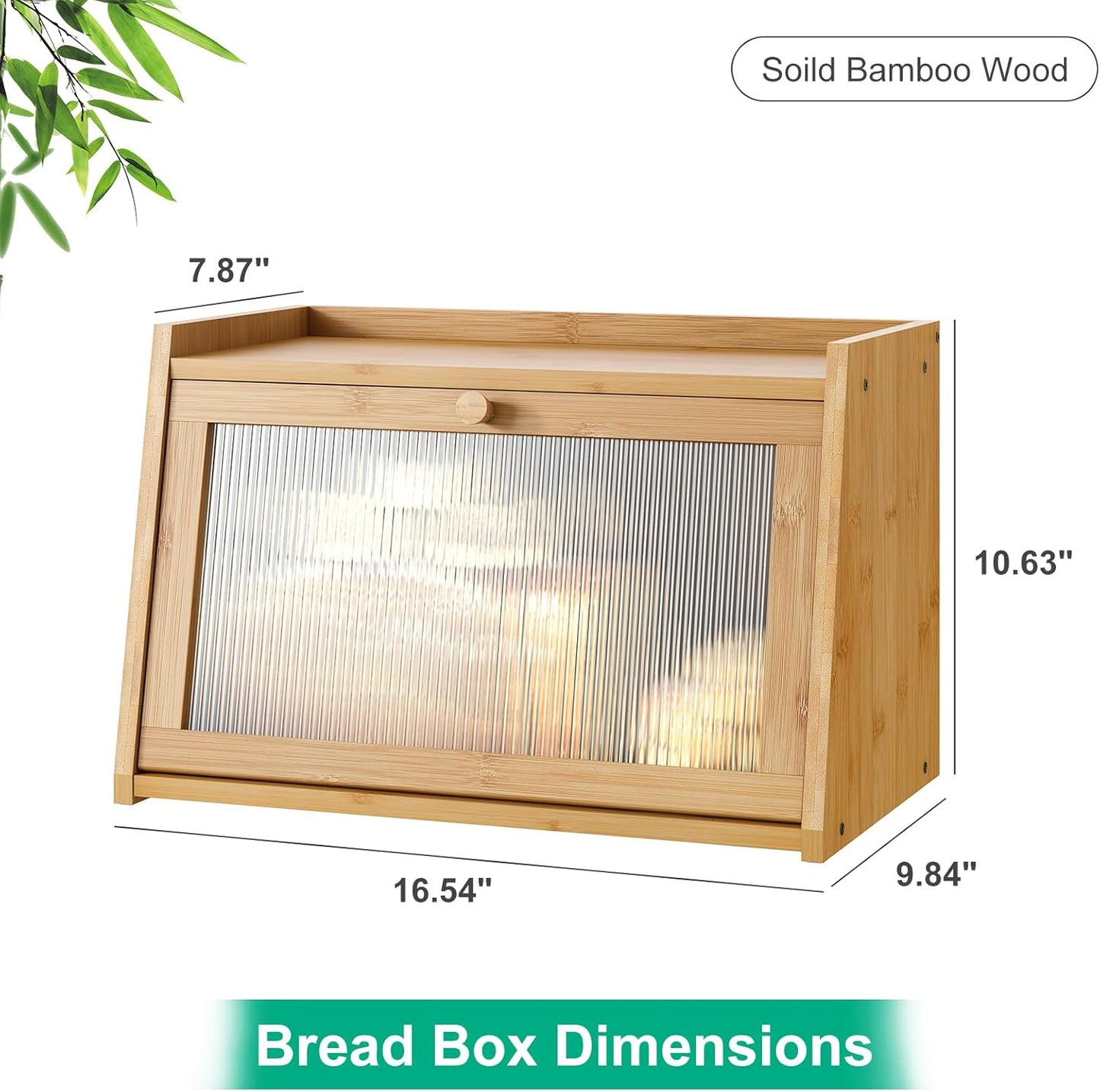 Bread Box for Kitchen Counter, Large Bamboo Bread Storage Container with Wavy Arcylic Door, Bamboo Wooden Farmhouse Bread Box for Your House (Natural, Medium)