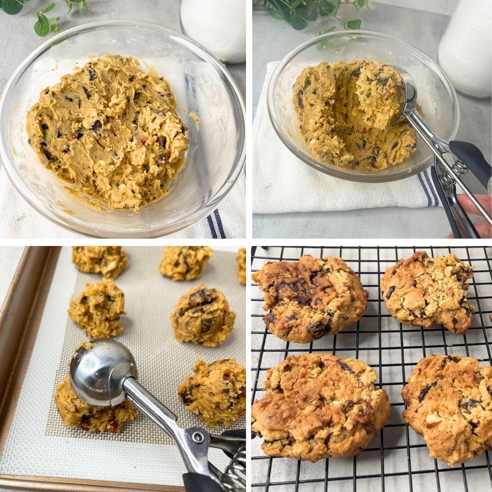 Cookie Scoop Set, 3Pcs Ice Cream Scoop Set, Small/1 Tbsp, Medium/2 Tbsp, Large/3 Tbsp, Stainless Steel Cookie Dough Scoop with Non-Slip Grip,for Melon Balls waffle Muffins