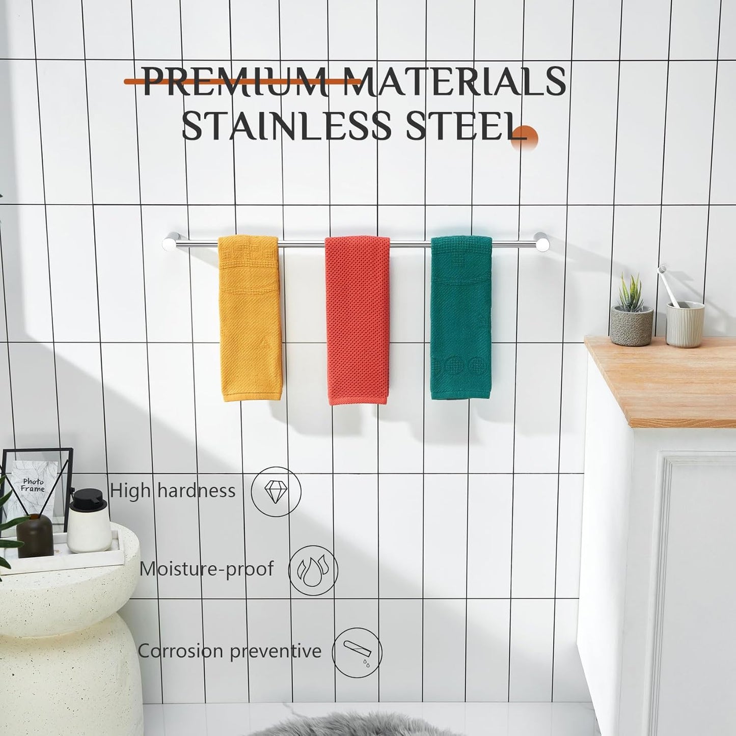 KOKOSIRI Towel Holder Chrome 36-Inch Towel Bars for Bathroom and Lavatory Wall Mounted Polished Stainless Steel Bathroom Accessories, B4007CH-L36