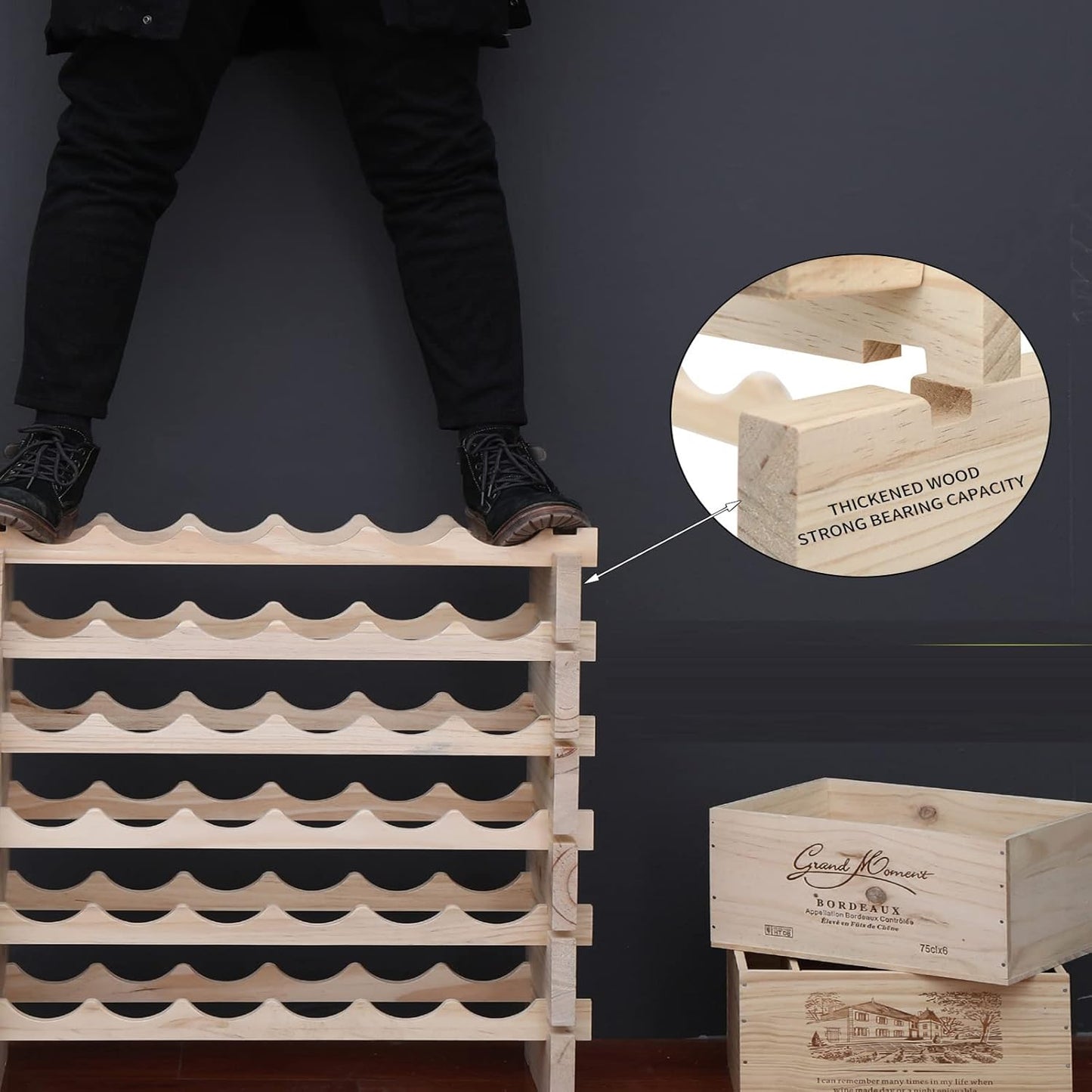 Wine Rack Cabinet Wooden Freestanding for Floor Stackable Storage Wine Bottle Holder (80 Bottles) (JJ)