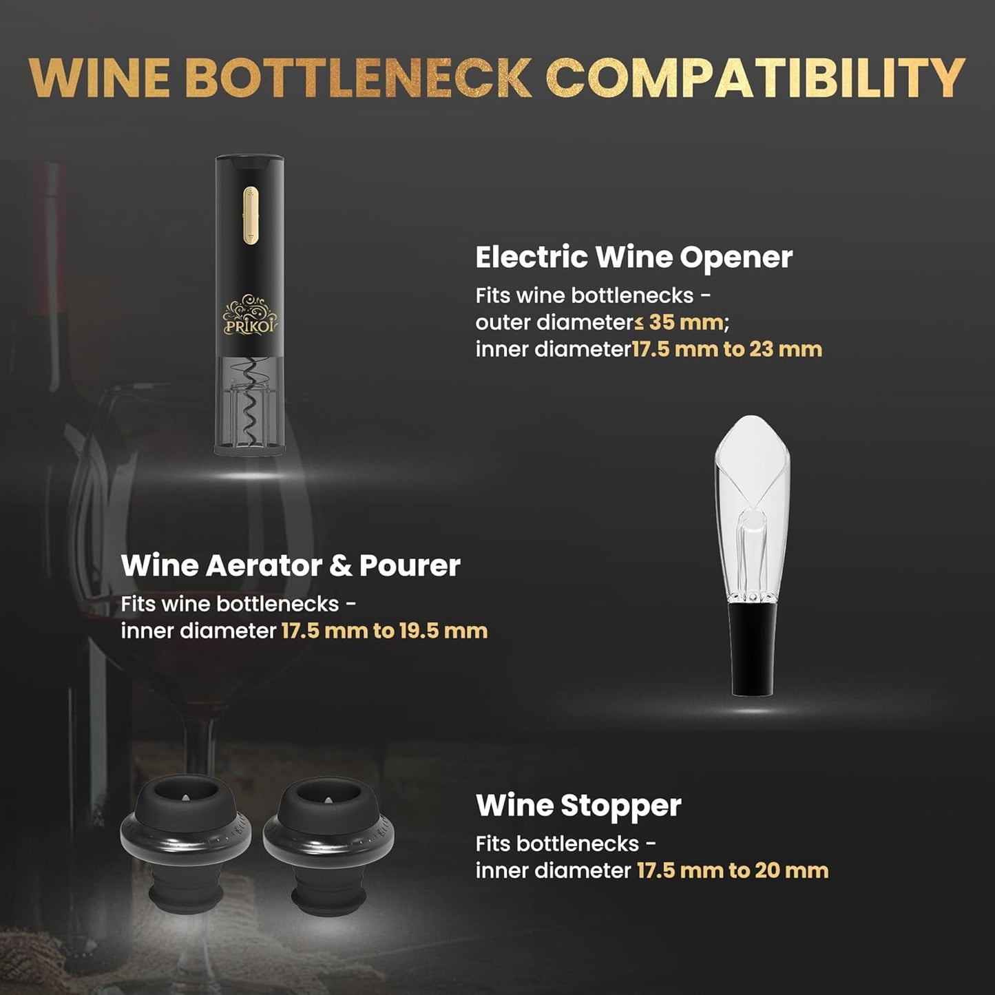 Electric Wine Opener Set with Charging Base, Automatic Cordless Wine Bottle Opener with Aerator & Pourer, Foil Cutter, Vacuum Pump, and Stoppers for Home Party Christmas Day