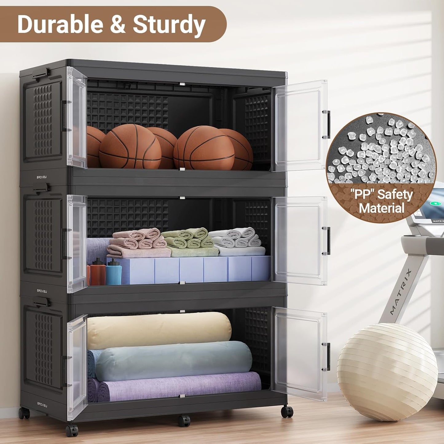 19.5" H 50Gal Plastic Storage Bin with Lid & Wheels,1Pack Extra Large Stackable Storage Bin with Divider,Closet Organizers and Storage Cabinet Shelves Collapsible Box for Home Kitchen,Black