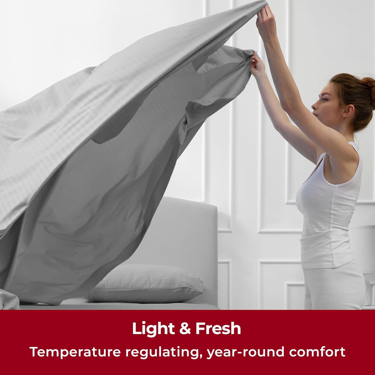 Mellanni Full Sheets Set - 4 PC Iconic Collection Bedding - Hotel Luxury, Extra Soft, Cooling Bed Sheets - Wrinkle, Fade, Stain Resistant (Full, Striped Gray/Silver)