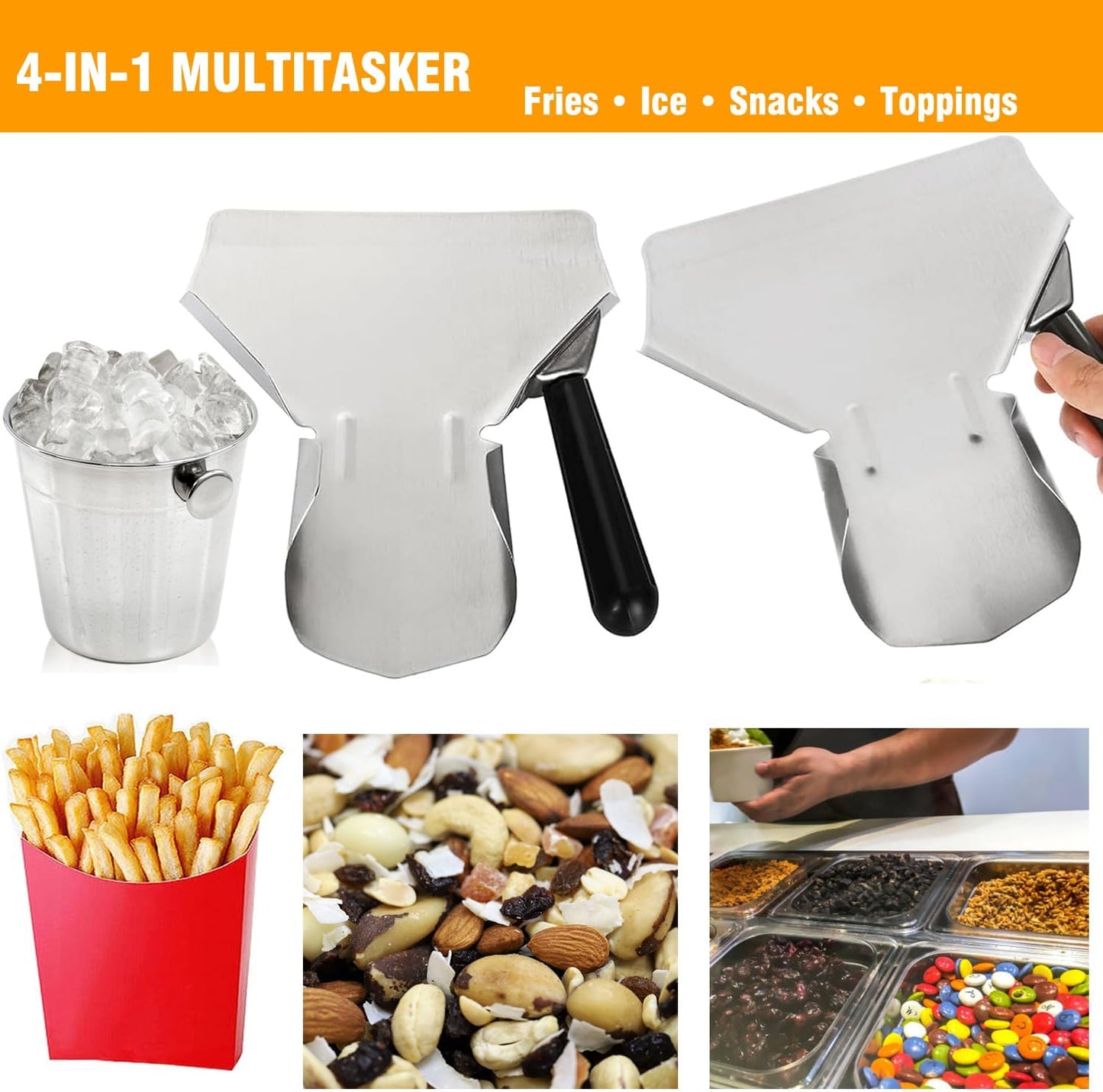 Stainless Steel French Fry & Popcorn Scoop – Quick-Fill Multipurpose Utensil for Snacks, Ice, Dry Goods