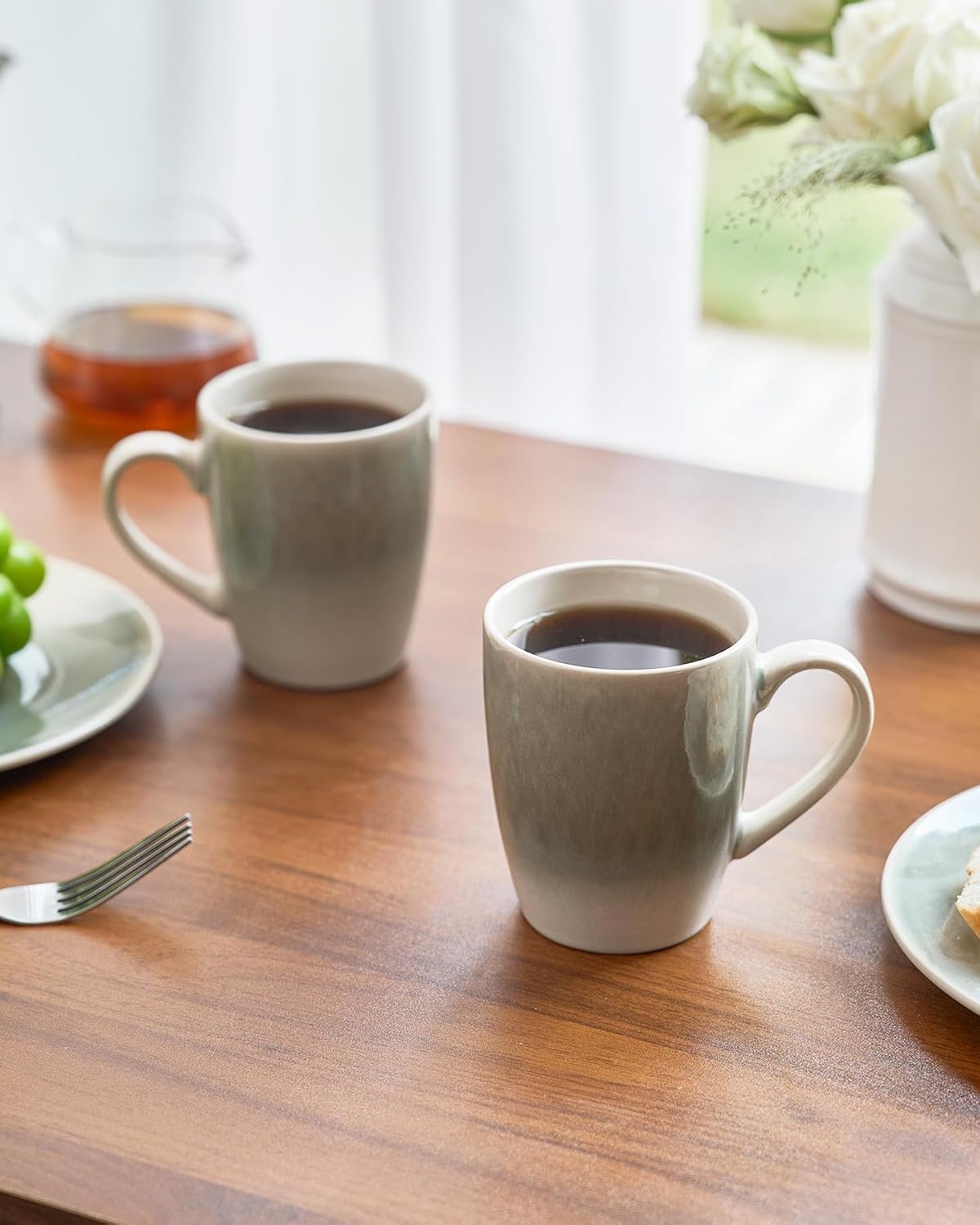 famiware Coffee Mugs Set, 13 oz Mug Set of 6, Stoneware Cups for Latte, Hot Tea, Mocha, Cocoa, Cappuccino, Microwave and Dishwasher Safe, Glacier Series, Sage Green