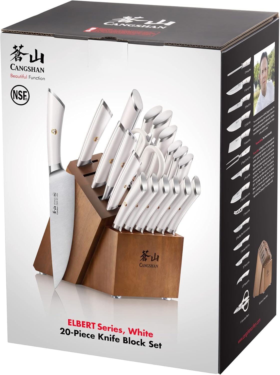Cangshan ELBERT Series German Steel Forged Knife Block Sets (20-Piece, White)