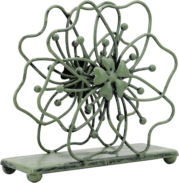 OwlGift Flower Style Napkin Holder, Freestanding Tissue Dispenser, Dining Table Napkin Storage for Home Kitchen Restaurant Picnic Party Wedding Housewarming – Green