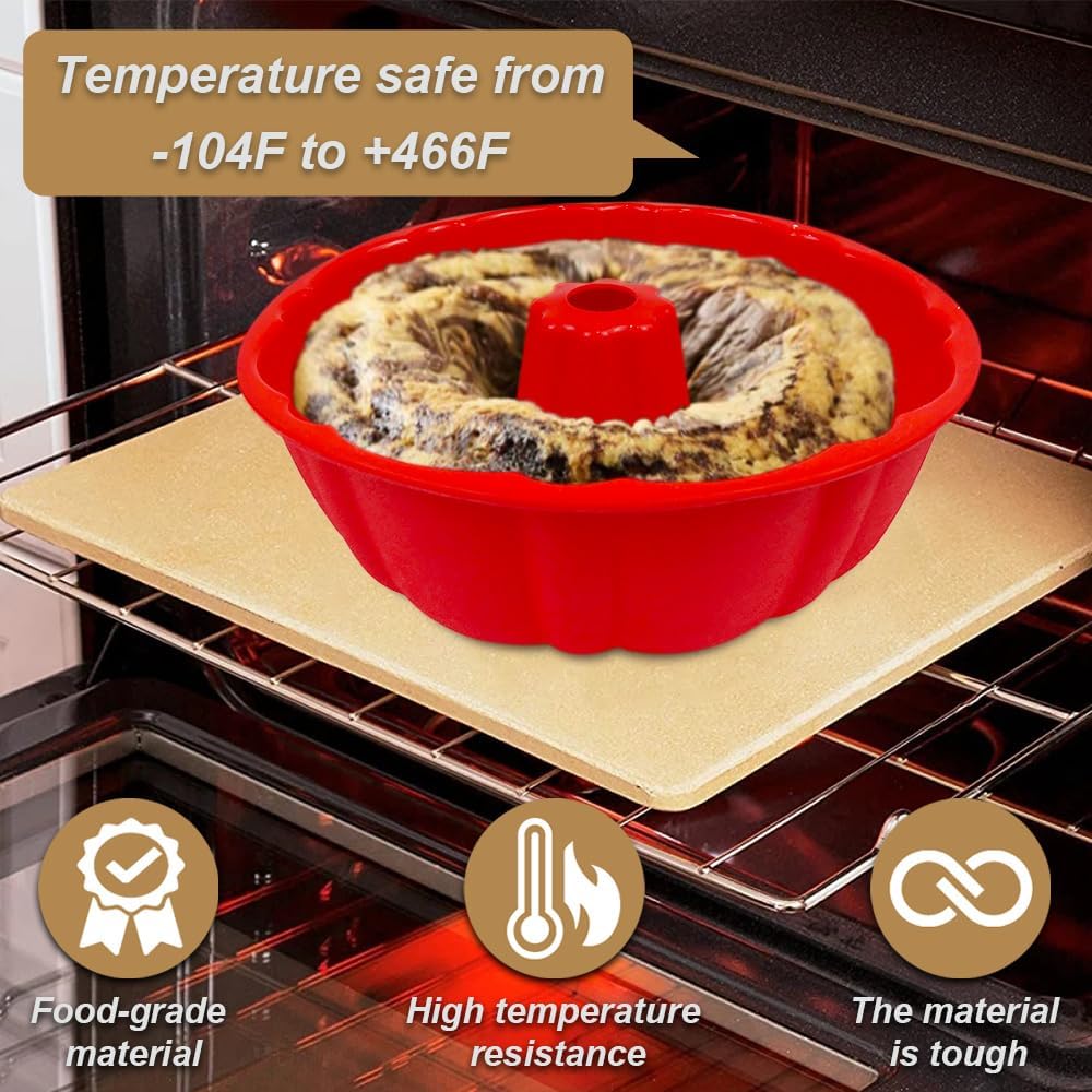 10 inch Silicone Bundt Cake Pan, Non-Stick Silicone Fluted Pans, ome Baking DIY Cake Mold for Cake, Jelly, Bread, Chocolate, Para Gelatinas (Red) (Red, 1 Pack)