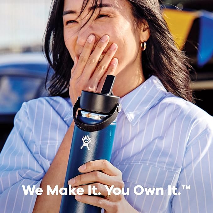 Hydro Flask Water Bottle - Insulated Stainless Steel - Wide Mouth Flex Straw Lid, Non Spill, Leakproof and Refillable in 24 Oz Sandpiper