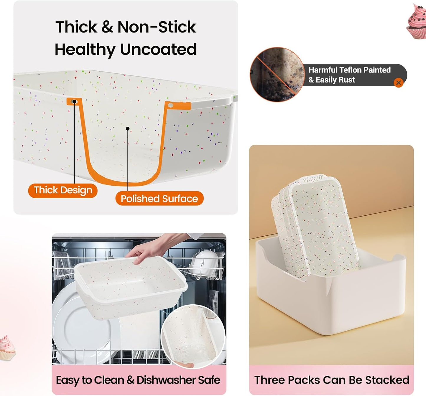 SJ Silicone Bread Loaf Pan with Metal Reinforced Frame, 9.5 x 5 in Non-stick Silicone 1 lb Loaf Pan for Baking, 3 Pack Durable Bread Pan for Oven Dishwasher Safe - Cream