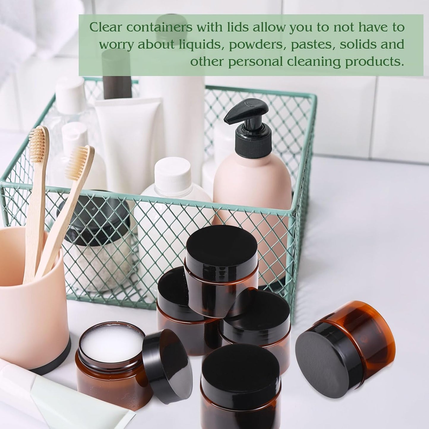 SATINIOR 6 Pack 2 oz Plastic Jars Containers with Lids Wide-mouth Refillable Leakproof Reusable Round Empty Jars for Travel Cosmetic Dry Food Spice Candy Cookie Home Kitchen Organizing(Amber)