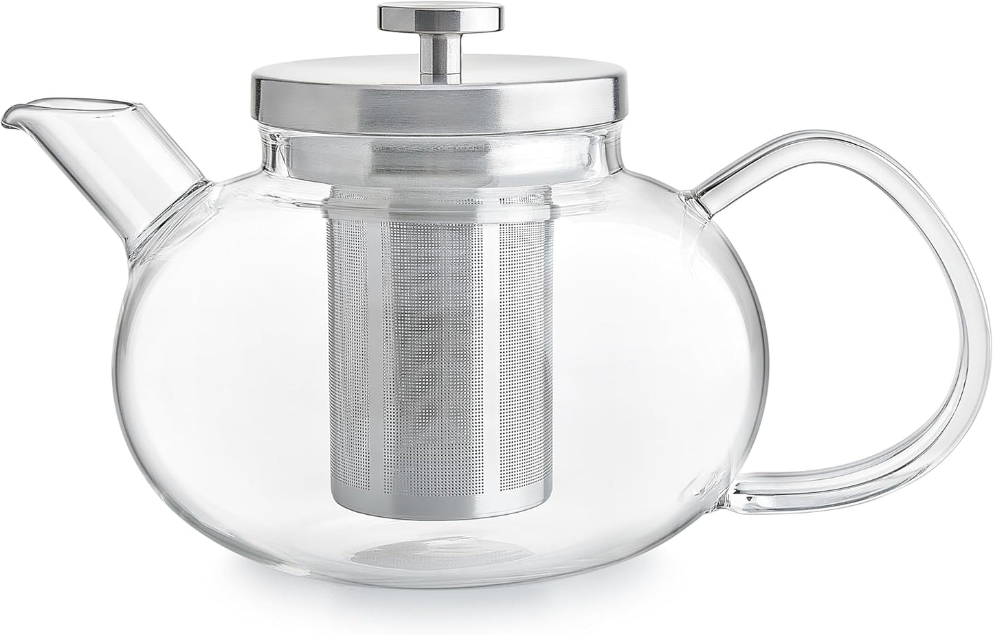 Teabloom Connoisseur Glass Teapot with Stainless Steel Infuser for Loose Tea – 4-Cup Capacity, Stovetop-Safe, Durable Borosilicate Glass, Perfect for Hot and Iced Tea