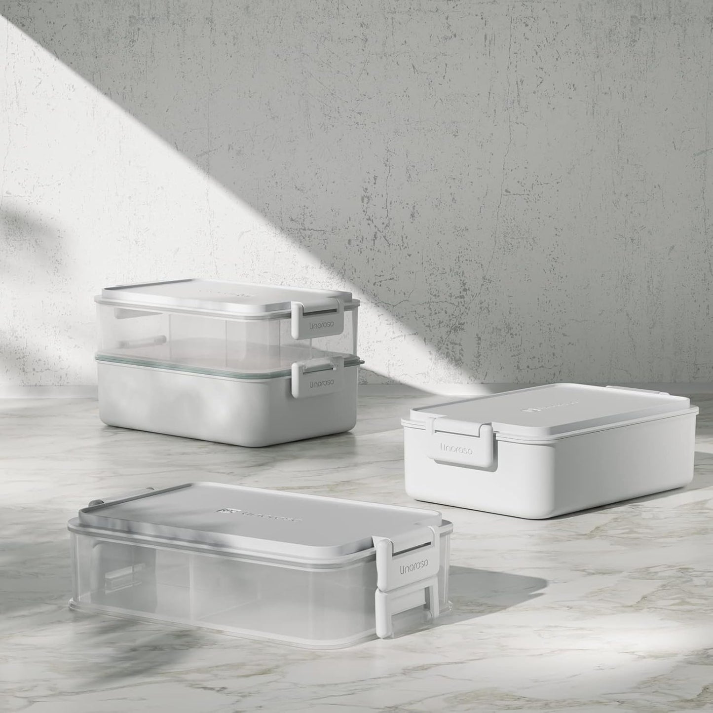 linoroso Stackable Bento Box Adult Lunch Box | Meet All You On-the-Go Needs for Food, Salad and Snack Box, Premium Bento Lunch Box for Adults Include Utensil Set, Dressing Containers - Chalk White