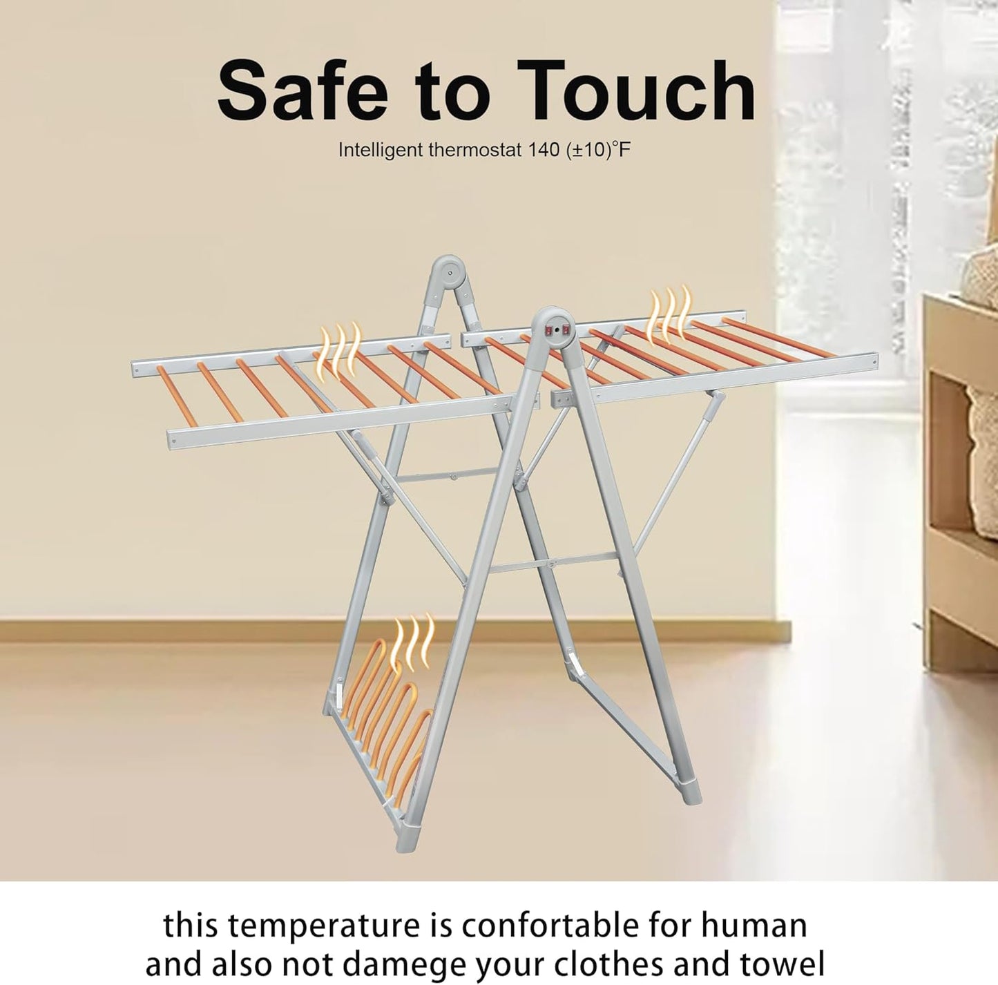 Electric Heating Clothes Drying Rack,Foldable Clothes Drying Rack,Suitable for Drying Clothes, Shoes and Socks.Plug & Play,Silvery Gray,Aluminum Alloy,One-Click Switch(39.37×52.56×25.98in)