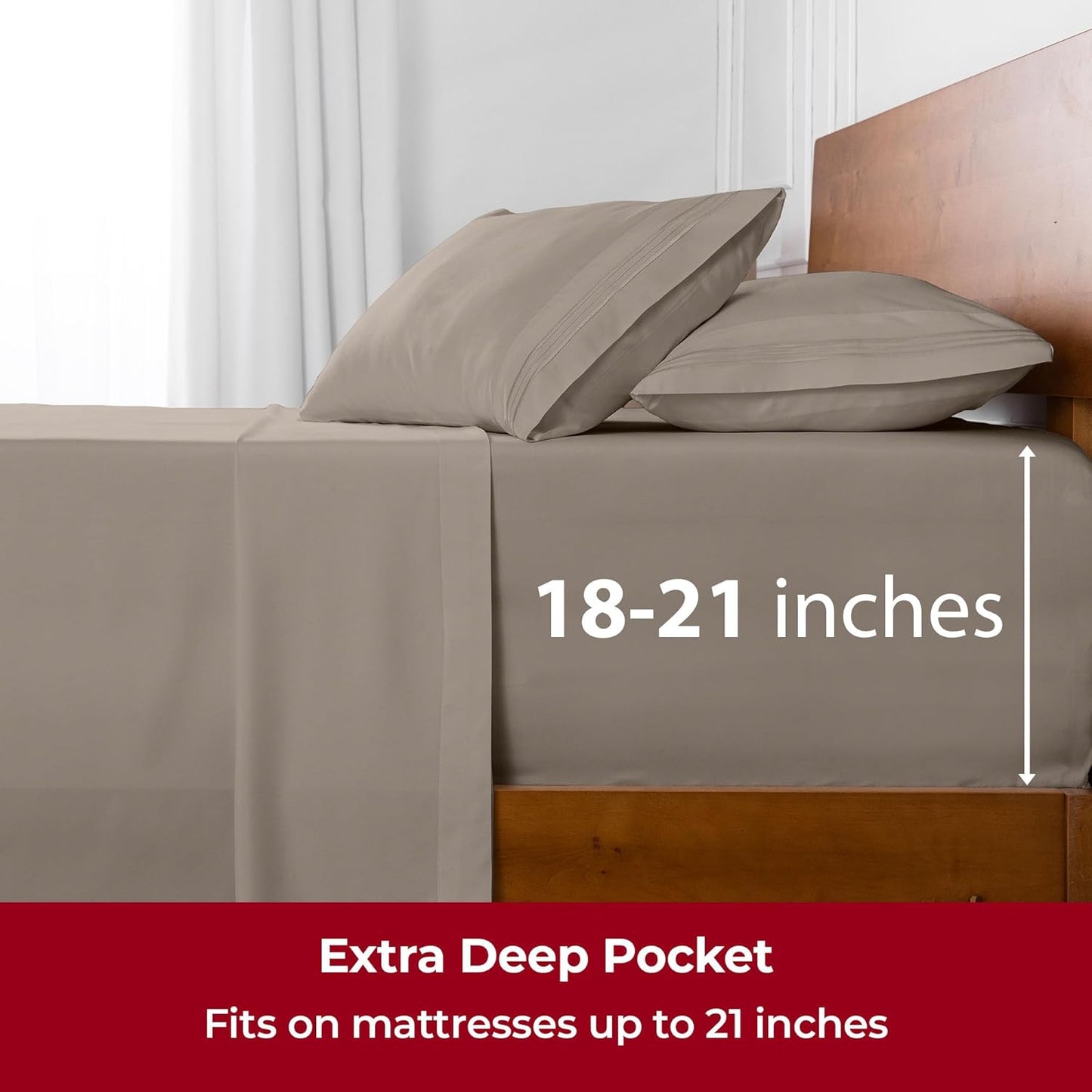 Mellanni Extra Deep Twin XL Sheets - 3 PC Iconic Collection Bedding - Hotel Luxury, Ultra Soft, Cooling Bed Sheets - Wrinkle, Fade, Stain Resistant (Twin Extra Long, Tan)