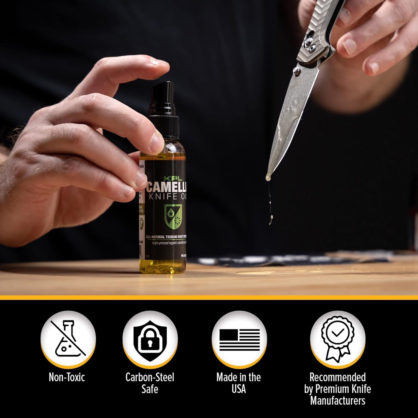Knife Pivot Lube โ Camellia Knife Oil for Blades โ Tsubaki, Honing Oil for Cleaning and Blade Care โ 60ml Spray Bottle