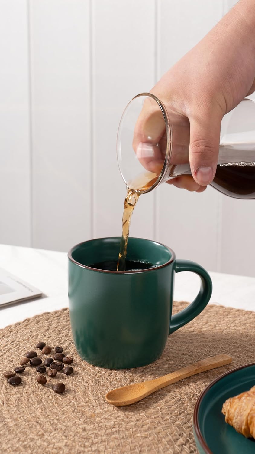 famiware Mercury Coffee Mugs 13 oz, Coffee Mugs Set of 6 with Handle, Cups for Latte, Hot Tea, Cappuccino, Mocha, Cocoa, Dark Green