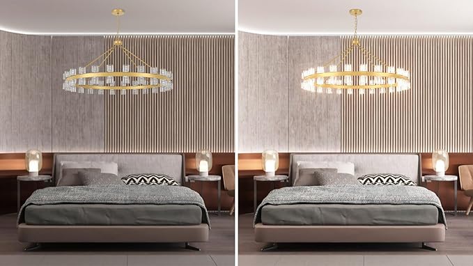 48 Inch Gold Wagon Wheel Chandelier with Crystal Shade, 48 Lights, Modern Farmhouse Style, Ideal for Dining Room, Kitchen, Entryways