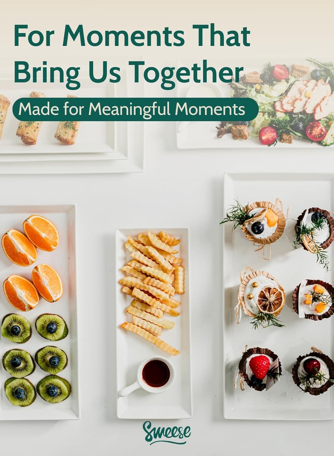 Sweese White Serving Platters, Porcelain Serving Trays for Parties, Large Rectangular Plates - 15.5 Inch, Set of 4