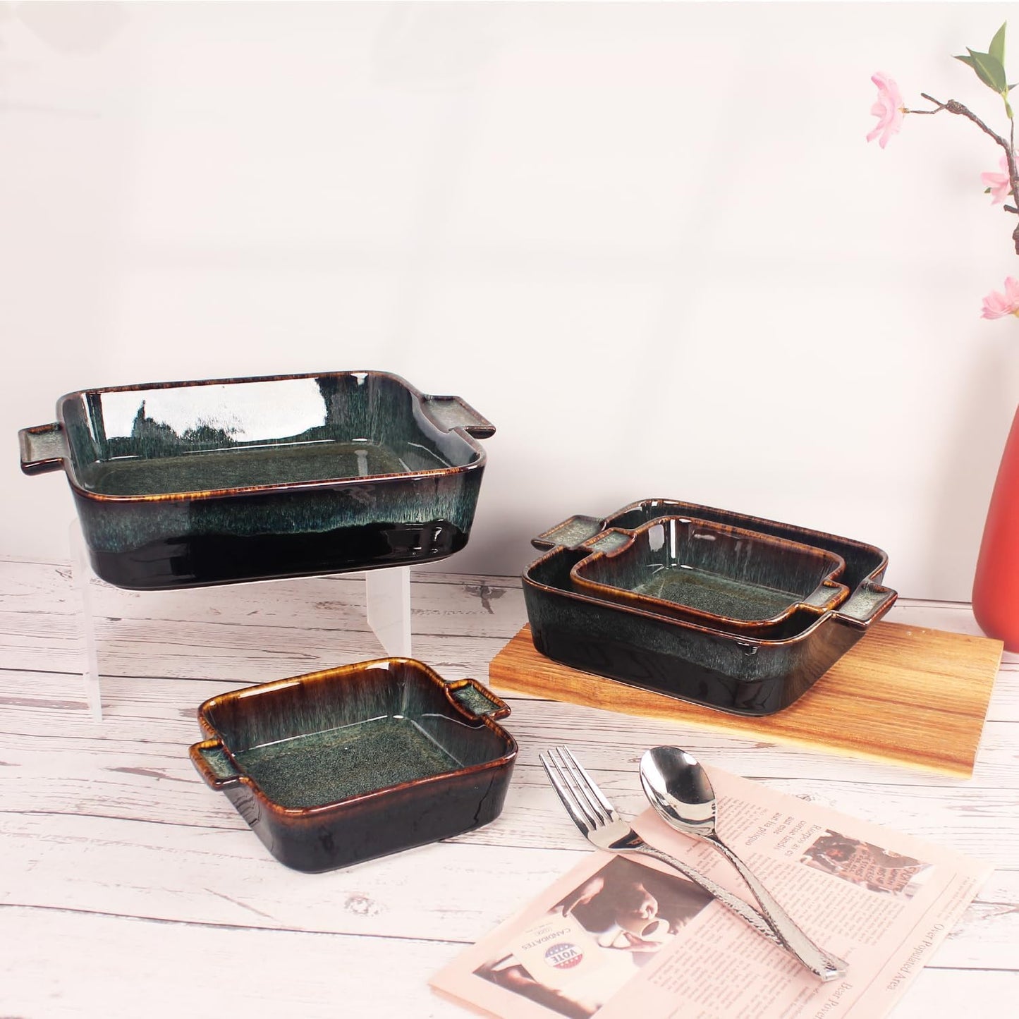 Ceramic Casserole Baking Dish - 16 Ounces Baking Dish for Oven, Lasagna Pans, Oven Safe Durable Bakeware for Kitchen Home Decor, Banquet and Dinner, Square 2 pieces 5.5 x 5.5 Inch