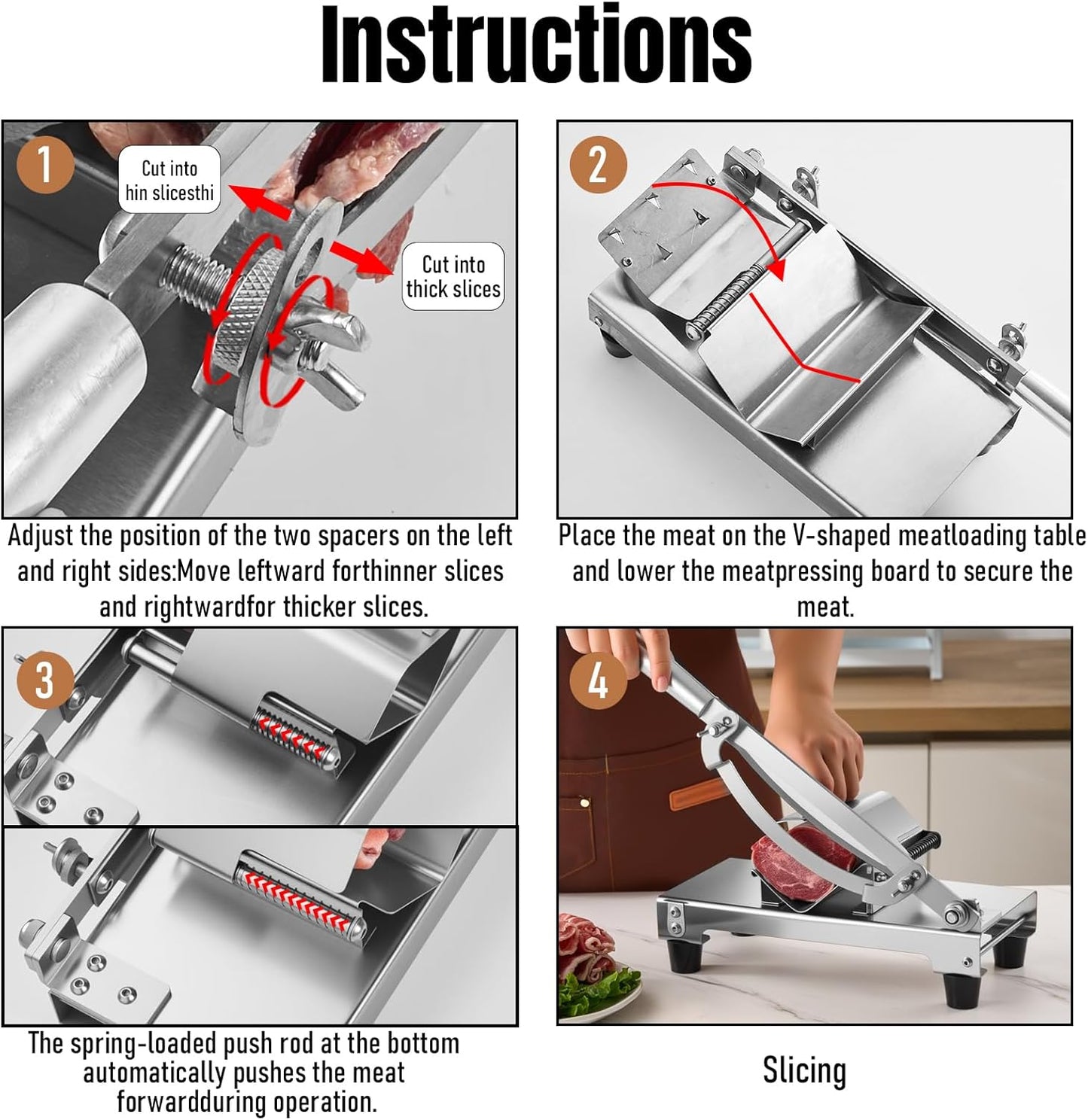 PARACITY Manual Frozen Meat Slicer, Upgraded Stainless Steel Meat Cutter Beef Mutton Roll for Hot Pot BBQ, suitable for home cooking, Cheese slicing, BBQ slicing