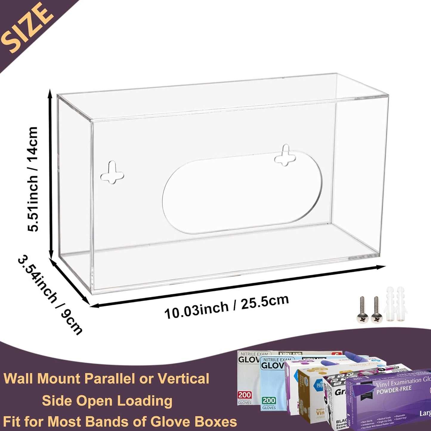 Glove Box Holder Dispenser Acrylic Single Side Loaded Clear Rack Storage Organizer for Medical, Latex, Rubber, Nitrile, Exam, Disposable Glove Boxes and Face Mask Holder Standing or Wall Mount