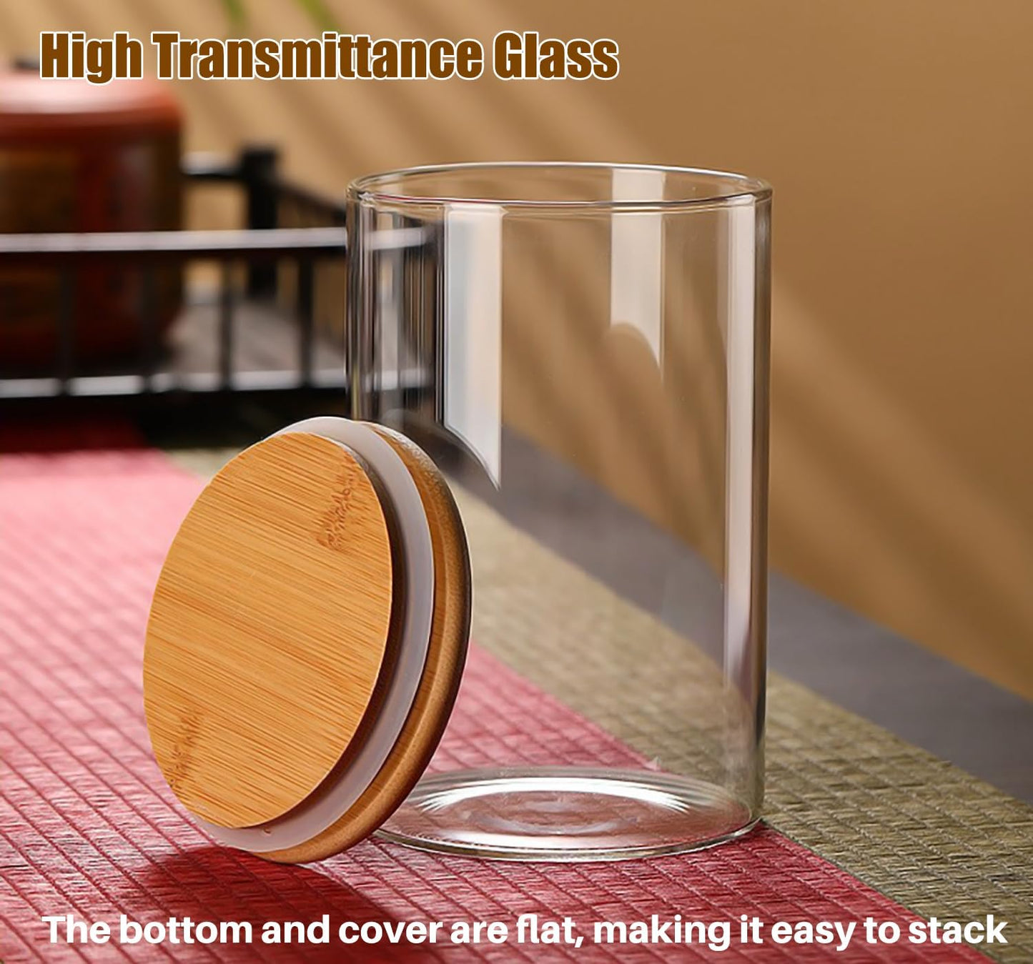 33 oz Glass Food Storage Jars with Airtight Lids, Clear Glass Jar with Bamboo Lid, Airtight Food Canister for Tea, Candy, Coffee, Sugar, Cookie, Snack. (Round | 5+6 Inch) SET of 3