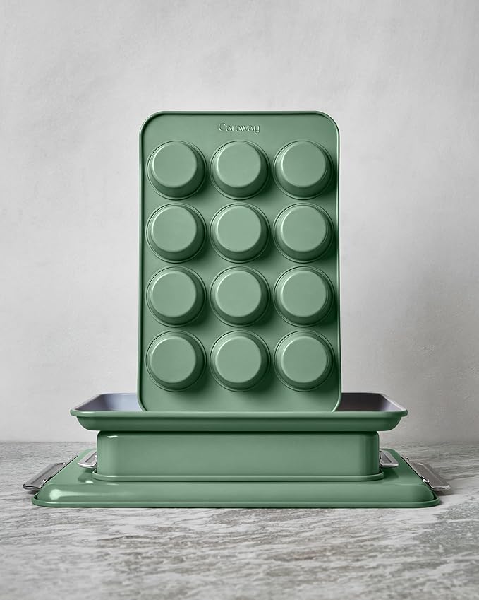 Caraway Nonstick Ceramic Bakeware Set (5 Pieces) - Baking Sheets, Assorted Baking Pans & Storage - Aluminized Steel Body - Non Toxic, PTFE & PFOA Free - Cream