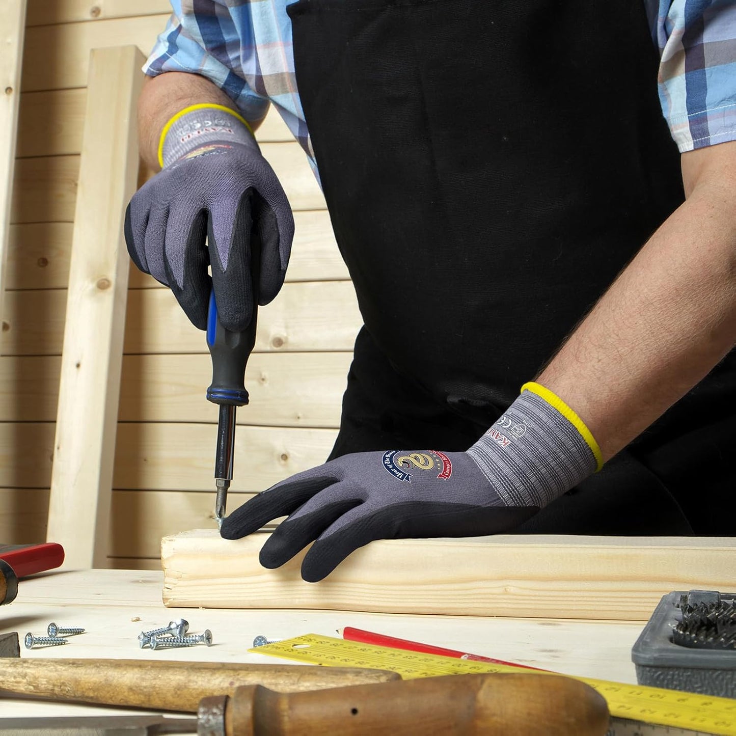 KAYGO Safety Work Gloves MicroFoam Nitrile Coated, 3 Pairs KG18NB,Seamless Knit Nylon Glove for Men and Women, Ideal for Automotive,Warehouse,Construction (Small,Gray)