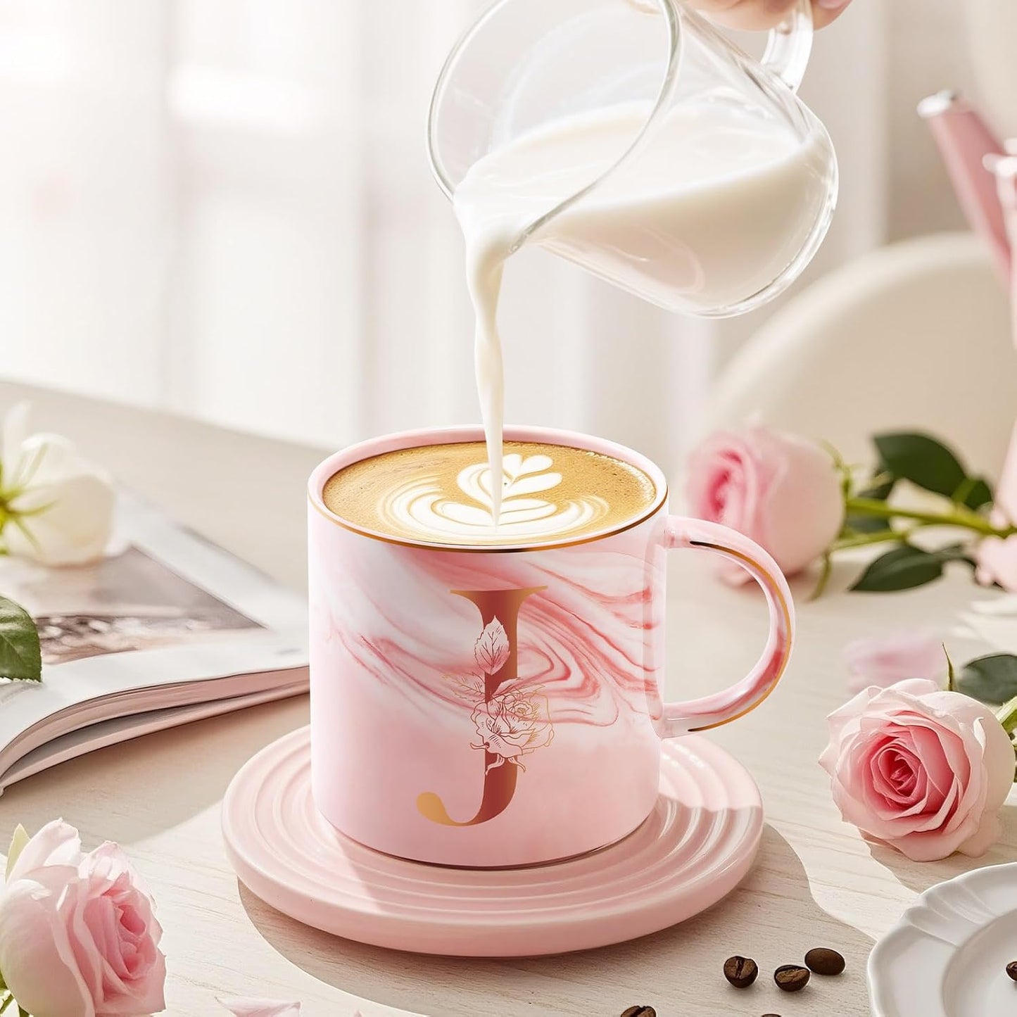 Personalized Gifts for Women Coffee Mug, Initial Customized Gift Monogrammed A-Z Coffee Mug 12 OZ, Christmas Anniversary Birthday Gifts for Women Mom Grandma Friend Sister Wife(J)