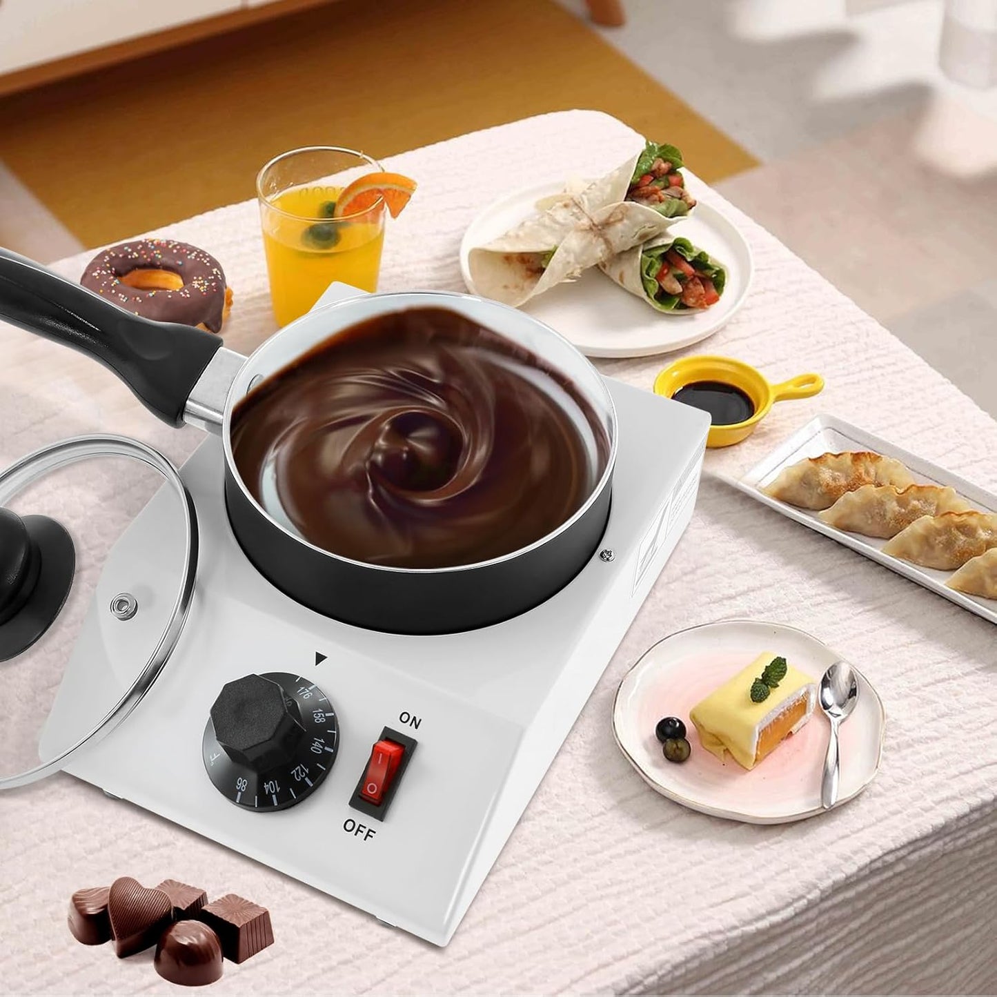 WICHEMI Chocolate Melting Pot Chocolate Tempering Machine Commercial Electric Chocolate Melter Fondue Pot for Chocolate, Butter, Cheese, Cream, Candy, Milk, Coffee, Desserts (Single Pot)