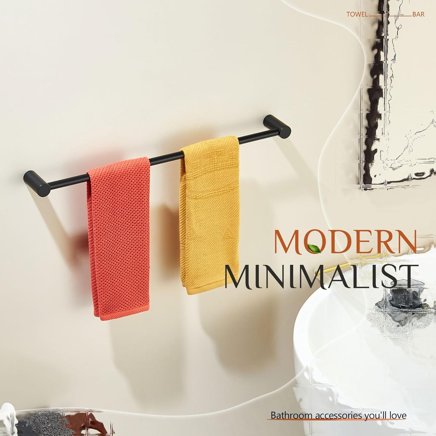 KOKOSIRI Towel Bar Black Bathroom Towel Rack Wall Mounted 24-Inch Single Rail for Lavatory Bathroom Hardware Accessory Stainless Steel, B4007BK-L24