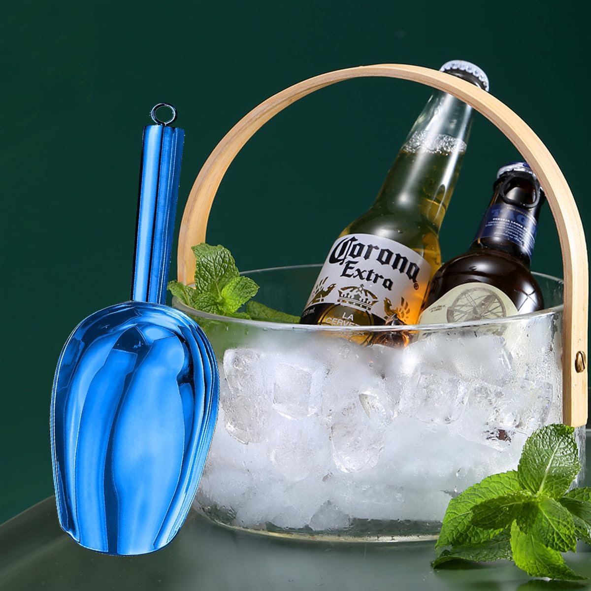 Metal Ice Scoop,Kitchen Ice Scooper for Ice Maker,Stainless Steel Small Ice Scooper for Freezer,Kitchen Gadgets Cookie Flour Pet Dog Food Scoop (Blue, 3oz)