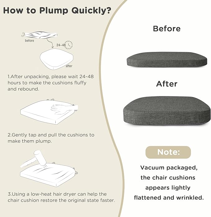 AddGrace Set of 6 Chair Cushions for Metal Dining Chairs 14x14 Chair Pads with Ties Non Slip Thick Seat Cushions with Textured and Removable Cover Dark Grey