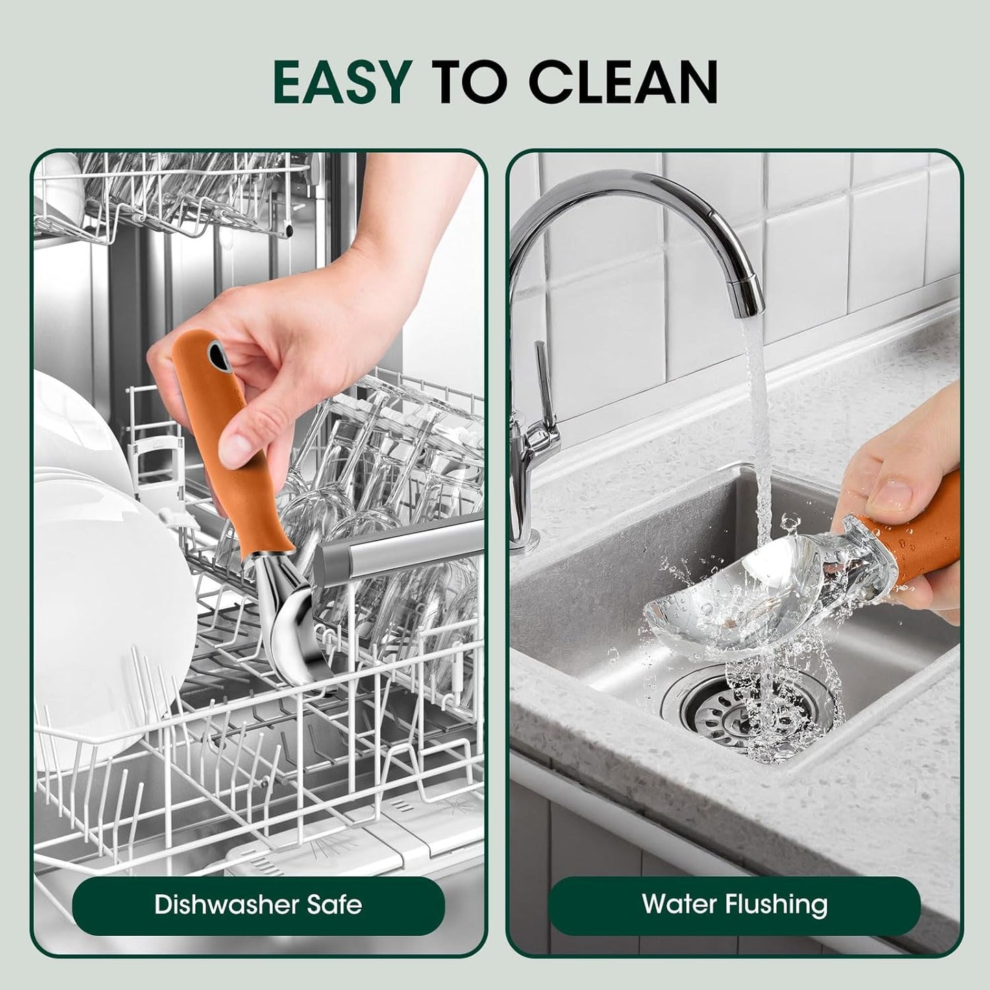 Beneno Heavy Duty Ice Cream Scoop - Upgraded Anti-Fracture Design, Comfortable Grip Long Handle, Effortless Scooping & Dishwasher Safe, Orange