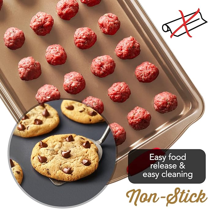Baking Sheet Set, 3-Piece Cookie Sheet Set with Silicone Handles, Steel Baking Pans Set, Durable Baking Sheets for Oven, BPA Free Cookie Sheets for Baking Nonstick Set, Sheet Pan - Bronze Baking Pan