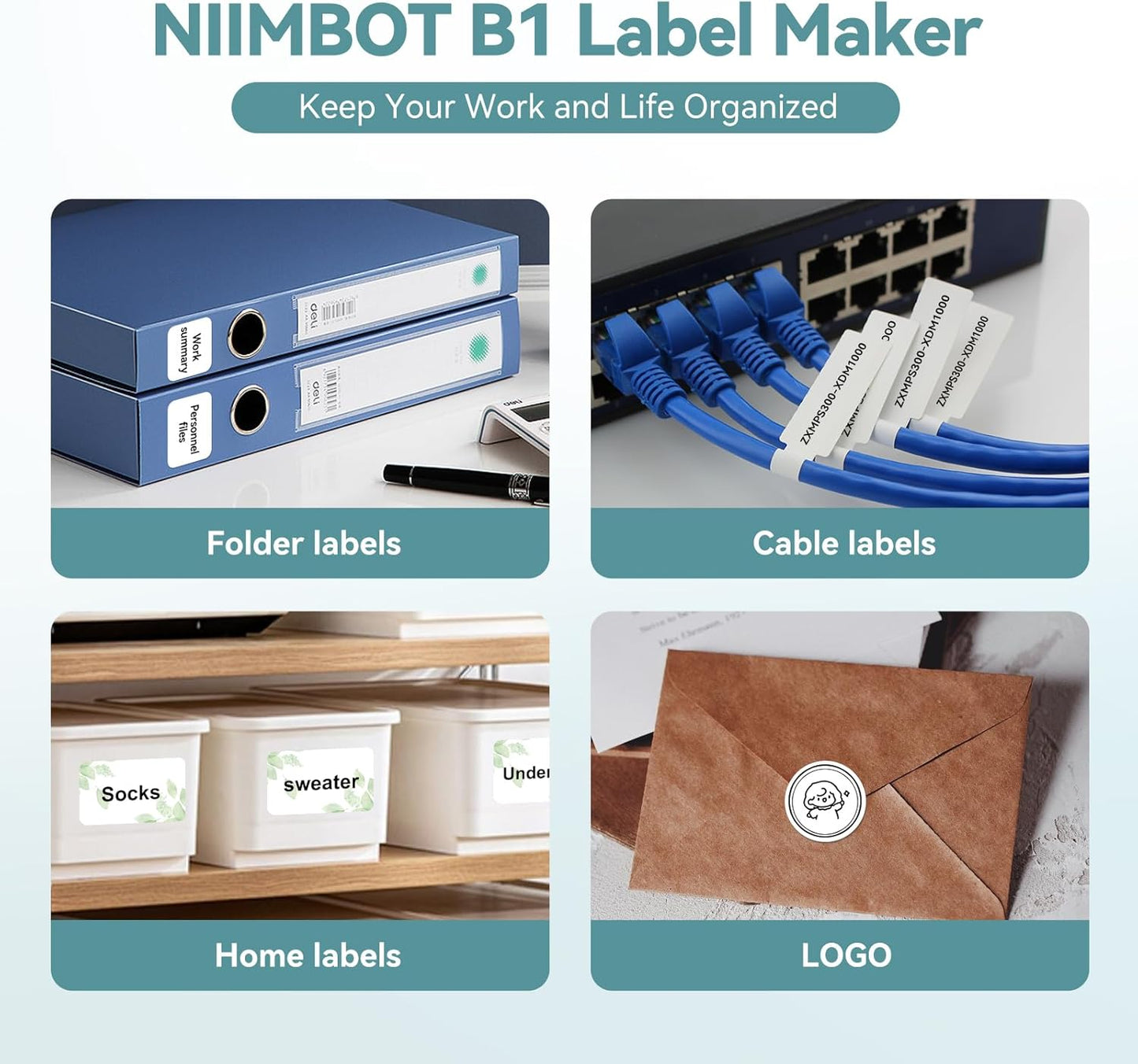 NIIMBOT B1 Label Maker Machine with Tape, Thermal Label Printer Easy to Use for Office, Home, Business, 2 Inch Label Maker with 2'' x1.18'' Labels-230pcs/Roll