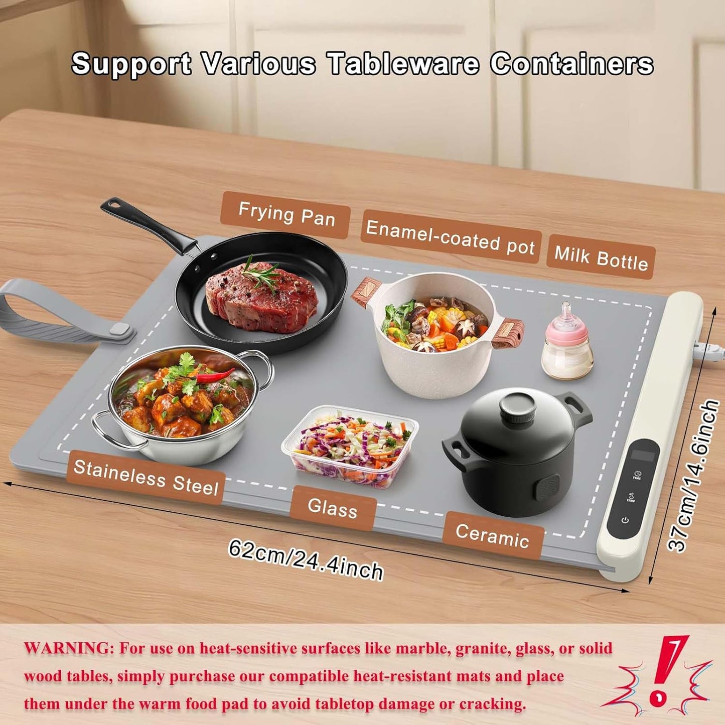 FYY Food Warming Mat - Electric Warming Tray with 6 Temperature Settings and 6 Hours Timer, Full Surface Graphene Heating Food Warmer, Premium Rollable Heating Tray for Gatherings, Parties, Grey