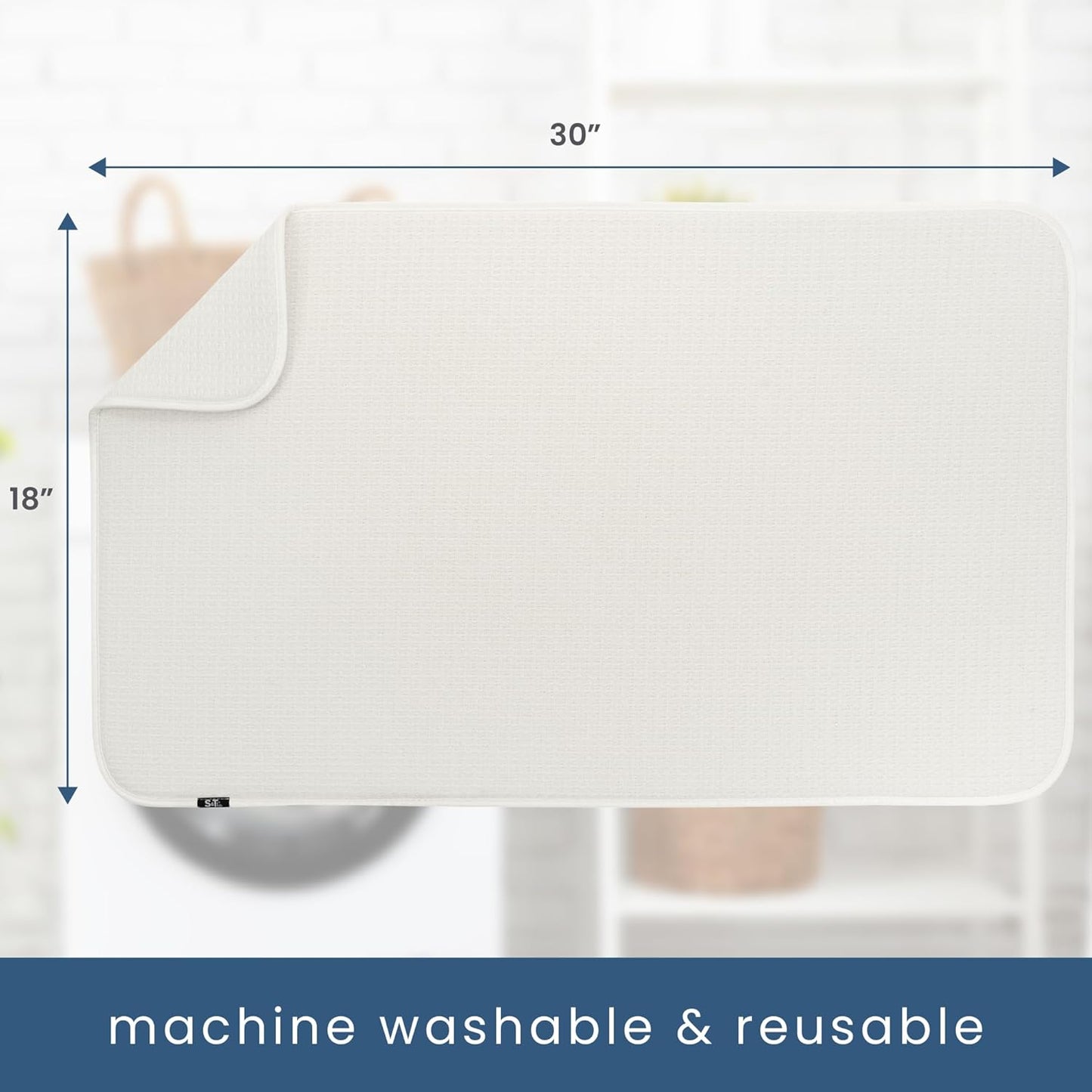 S&T INC. Dish Drying Mat Jumbo, 18” x 30”, Absorbent Microfiber Kitchen Counter Mat, Dish Drying Pad for Dishes, Utensils, Pots and Pans, Jumbo, Cream