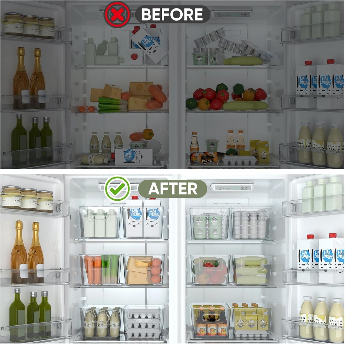 BALEINE Clear Plastic Storage Bins, Pantry Organization, BPA Free Stackable Refrigerator Organizers and Storage with Handles for Kitchen Fridge Cabinet Bathroom (8PK, 9.5x5.5x4.5)