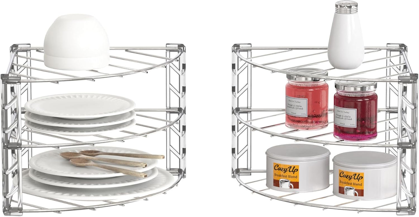 Deco Brothers 3-Tier Counter and Cabinet Corner Shelf Organizer, 2 Pack, Chrome