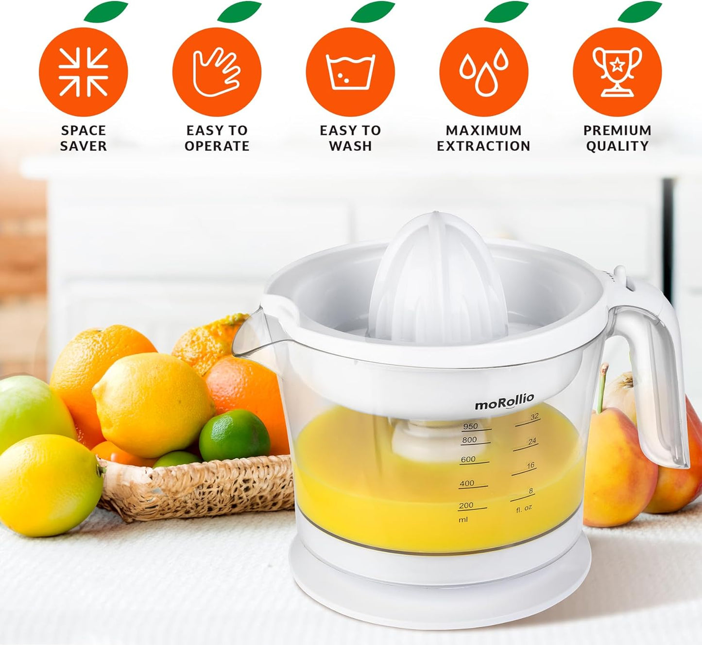 Citrus Juicer, Orange Juicer | Electric Citrus Juice Squeezer with Adjustable Pulp Control, 32oz | for Oranges, Grapefruits, Lemons and Limes